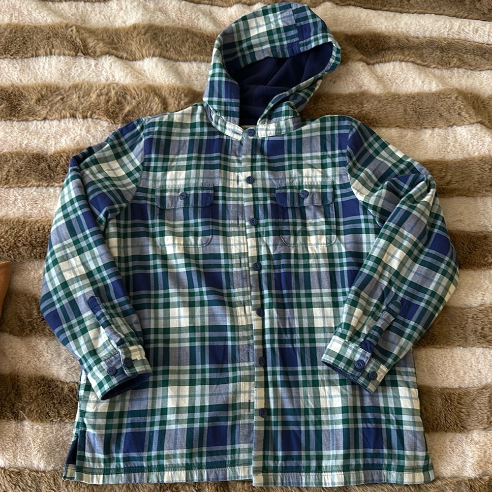 LL Bean Fleece-Lined Flannel Hoodie size M
